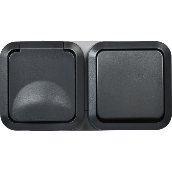 Блок розетка + выключатель горизонтальный IEK TORS 16А IP55 графит