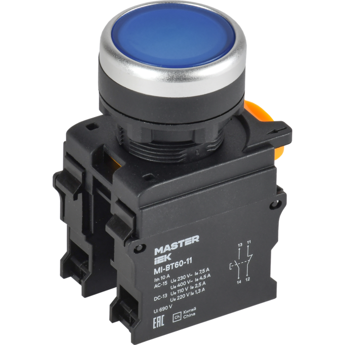 Кнопка IEK MASTER MI-BT60-11-3-22-K07 d=22мм 1NO+1NC синяя