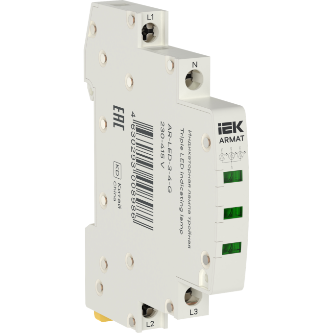 Лампа индикаторная тройная IEK ARMAT AR-LED-3-4-G LED 230-415В AC зеленый