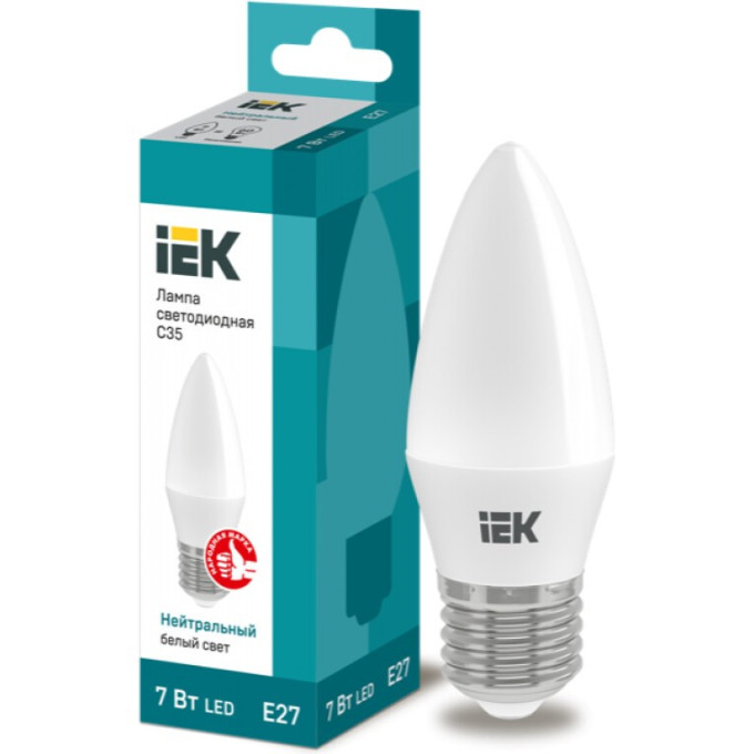 Лампа светодиодная IEK C35 свеча 7Вт 230В 4000К E27 - LLE-C35-7-230-40-E27