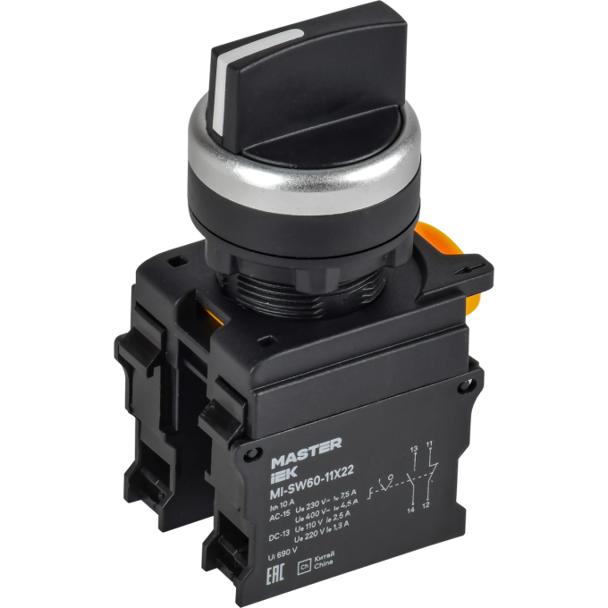 Переключатель на 2 положения возвратный IEK MASTER MI-SW60-11X22-3-24-2-K02 1NO+1NC чёрный