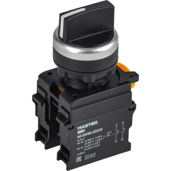 Переключатель на 3 положения возвратный IEK MASTER MI-SW60-20X33-5-24-3-K02 2NO чёрный