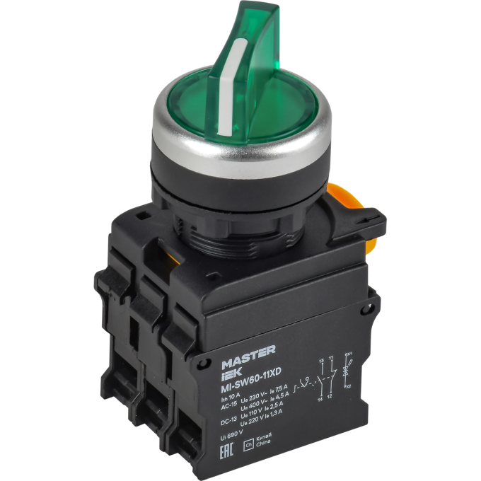 Переключатель с подсветкой на 2 положения IEK MASTER MI-SW60-11XD-3-14-2-K06 1НО+1НЗ