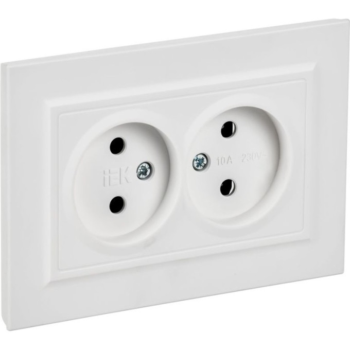 Розетка 2-местная IEK СП BRITE BR-R20-10-K91-F РС12-2-БрАБ 10А в сборе без заземл. без защ. шторок арктич. белая