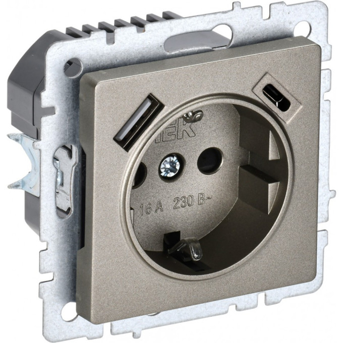 Розетка IEK BRITE РЮш11-1-БрШ 16А с USB A+C 18Вт