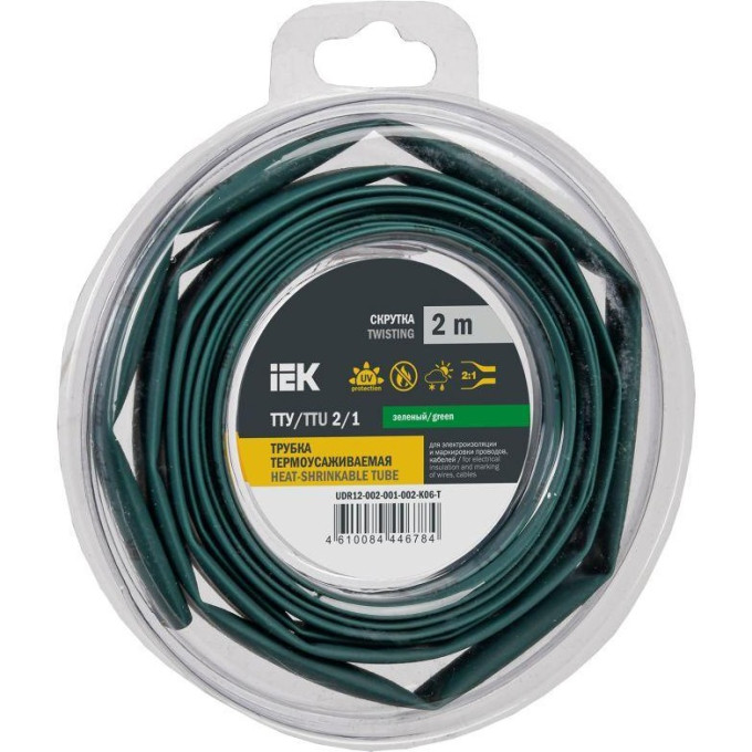 Трубка термоусадочная IEK ТТУ нг-LS 2/1 зел. (уп.2м) UDR12-002-001-002-K06-T