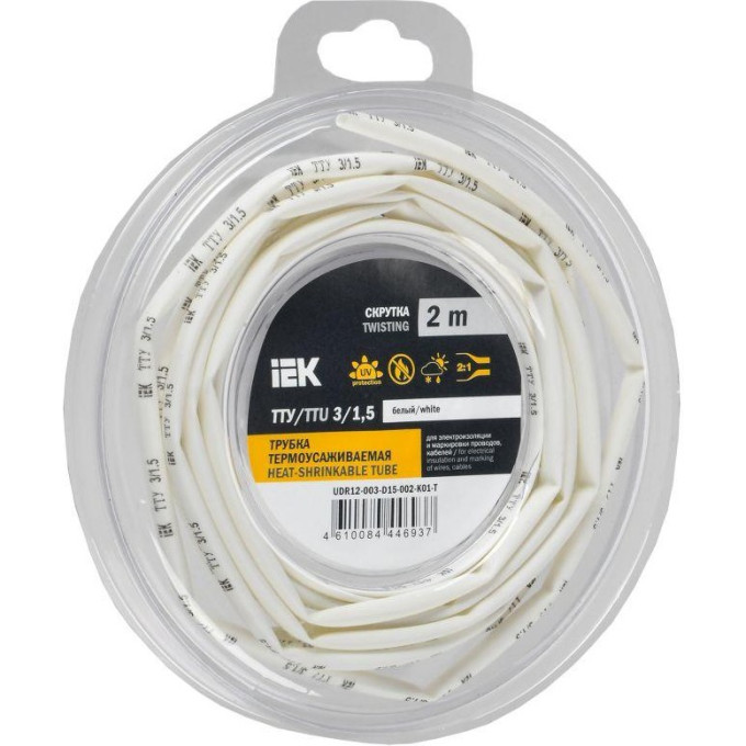 Трубка термоусадочная IEK ТТУ нг-LS 3/1.5 бел. (уп.2м) UDR12-003-D15-002-K01-T