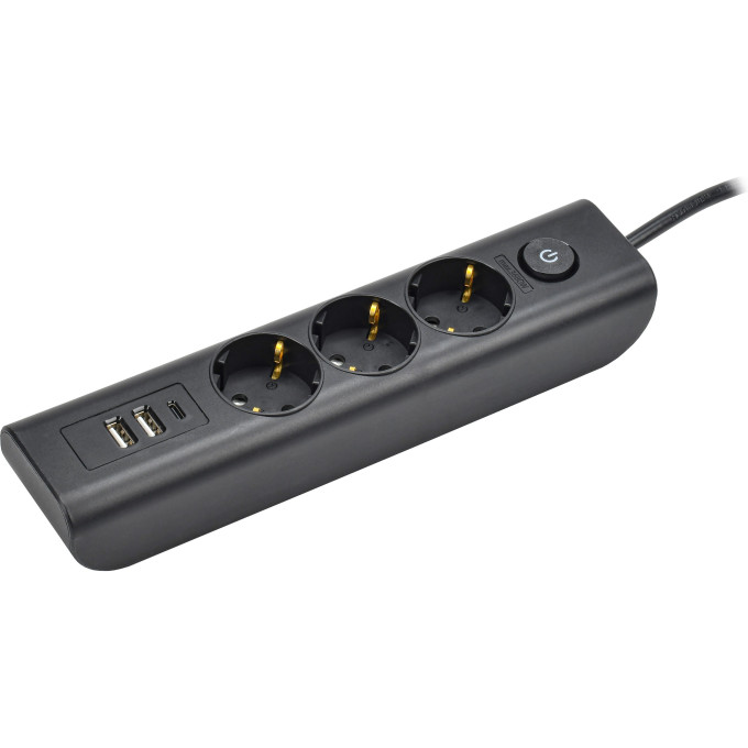 Удлинитель IEK MODERN У03В 3 розетки с заземляющим контактом + USBх3 2м 3х1мм2 16А/250В черный