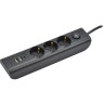 Удлинитель IEK MODERN У03В 3 розетки с заземляющим контактом + USBх3 2м 3х1мм2 16А/250В черный