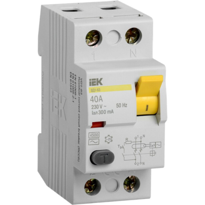 IEK Выключатель дифференциальный (УЗО) ВД1-63 2Р 40А 300мА - MDV10-2-040-300
